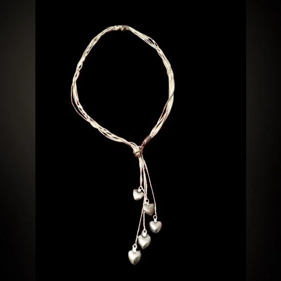 ✨ Sterling Silver 925 Heart Drop Tassel Necklace — Multi‑Strand — 18” + 4” - Picture 8 of 8